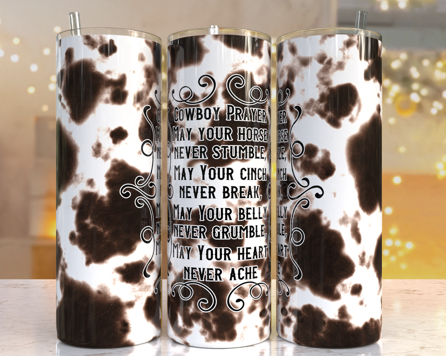 20 oz Tumbler Cowboy Prayer Cow Print