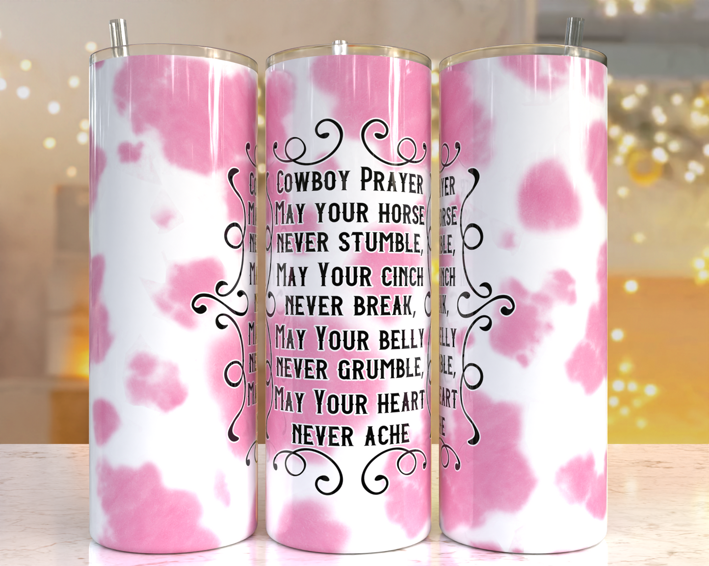 20 oz Tumbler Cowboy Prayer Cow Print
