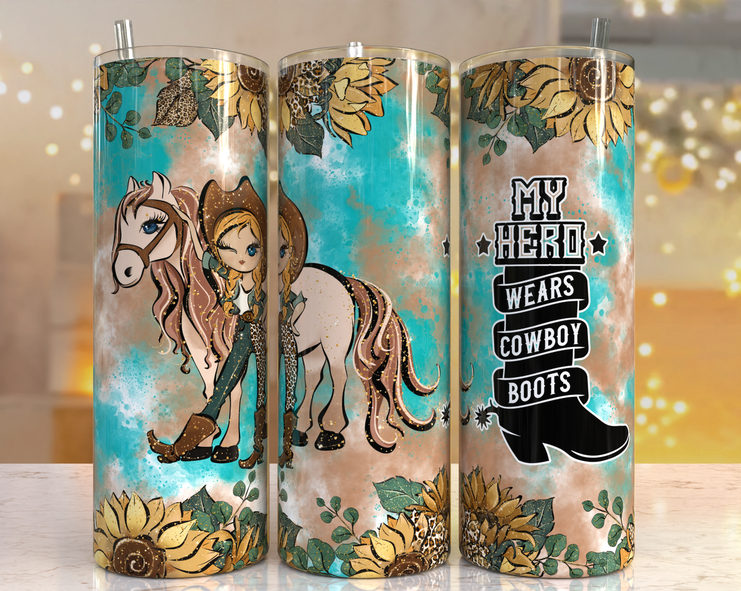 20 oz Tumbler Hero Wears Cowboy Boots