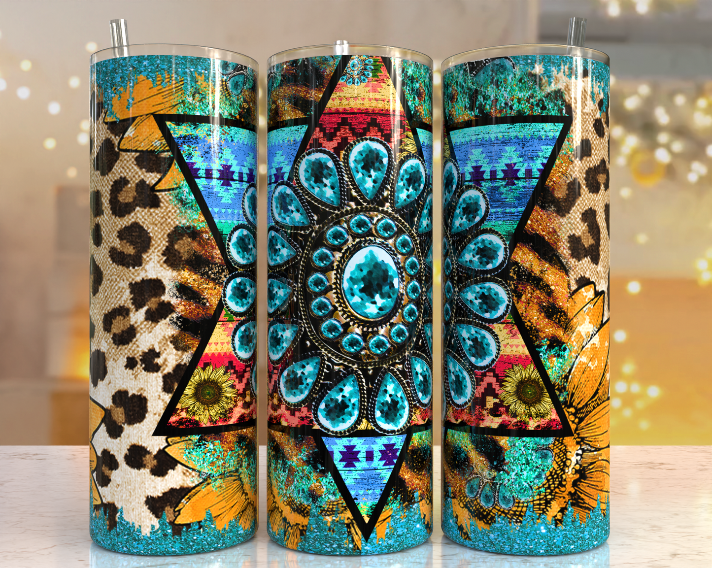 20 oz Tumbler Southwest Leopard Turquoise