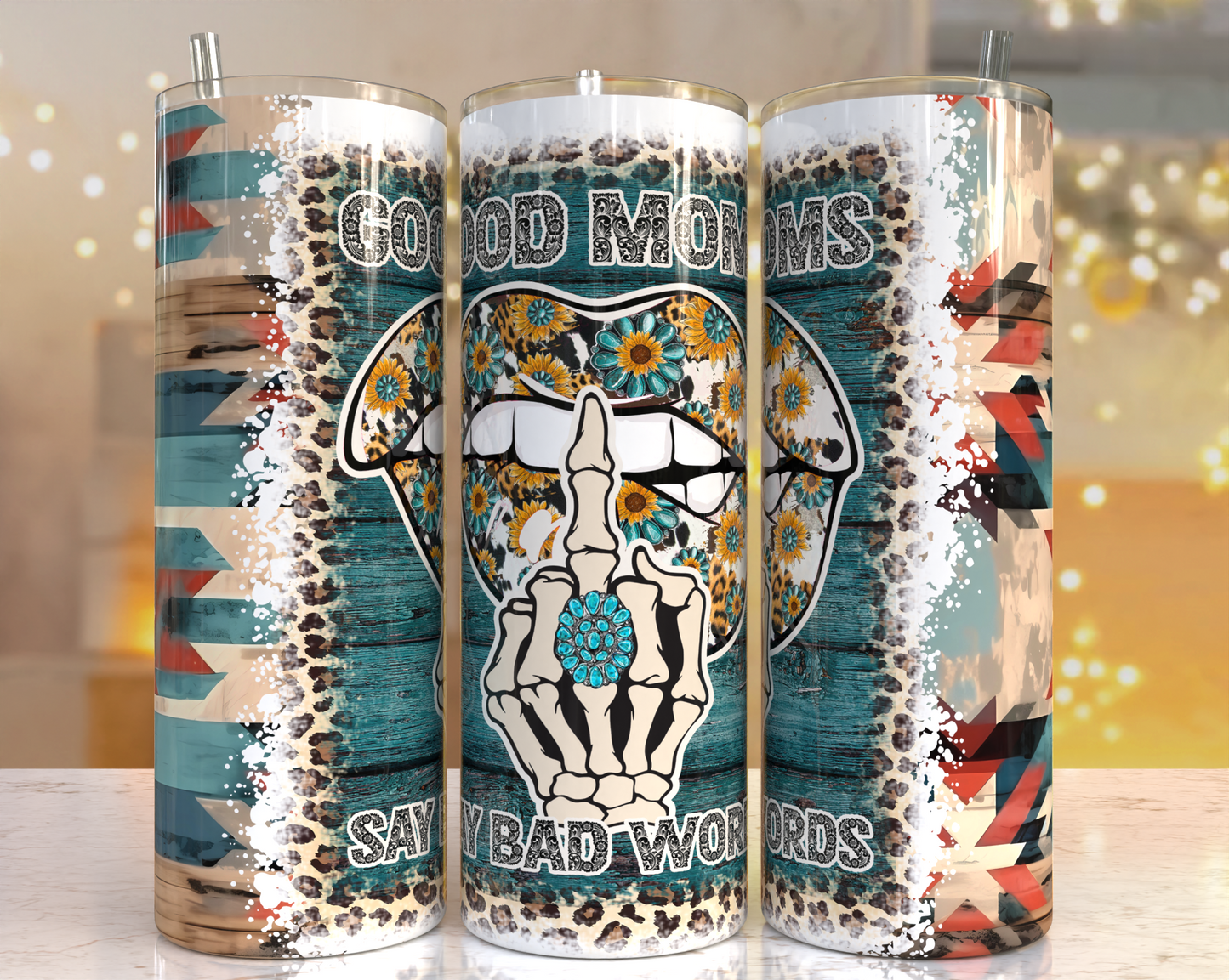 20 oz Tumbler Good Moms Say Bad Words Skelly Finger