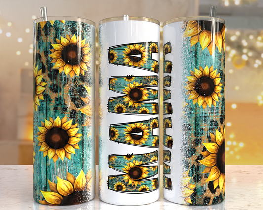 20 oz Tumbler MAMA Sunflower Turquoise