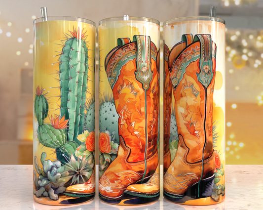 20 oz Tumbler Boots With Cactus